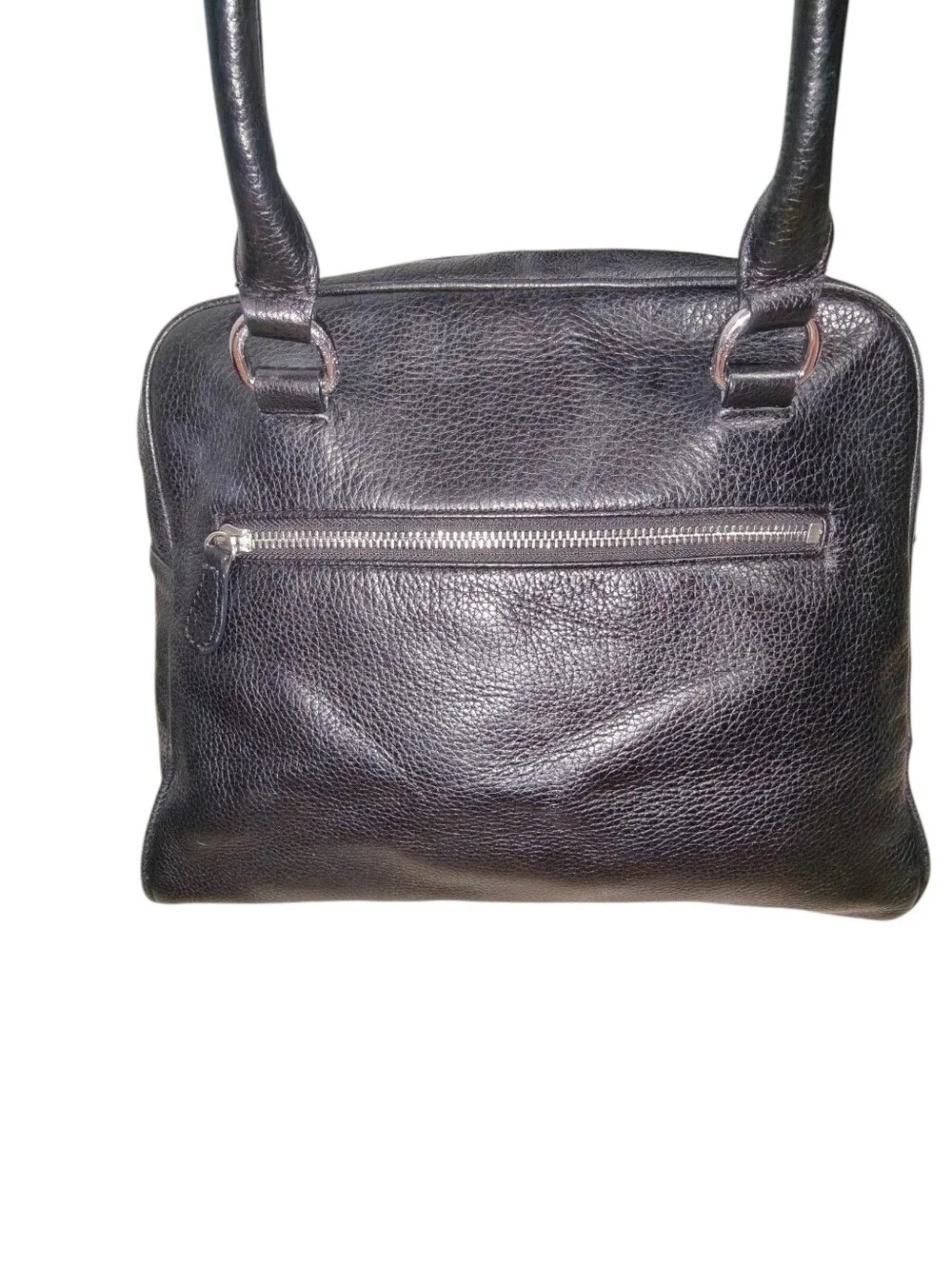 MY FLAT IN LONDON Black Pebbled Leather Dome Satchel Bag -Brighton